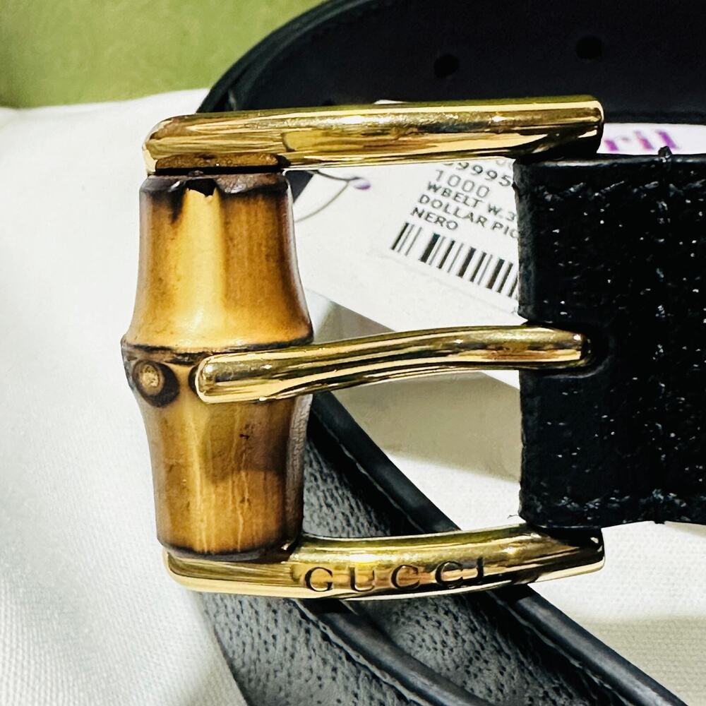 Gucci Waist Belt Women's 105/ 42/ L Black Genuine Leather Gold Bamboo Buckle NWT - Picture 7 of 12